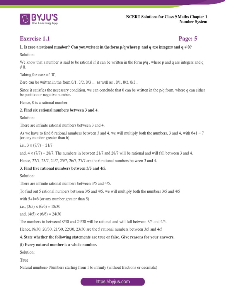 NCERT Class 9 Maths Number System Solutions | PDF