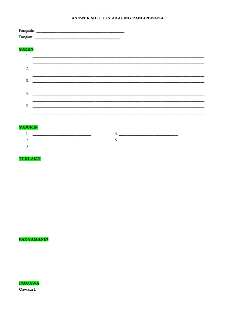 Answer Sheet in Ap 4 | PDF