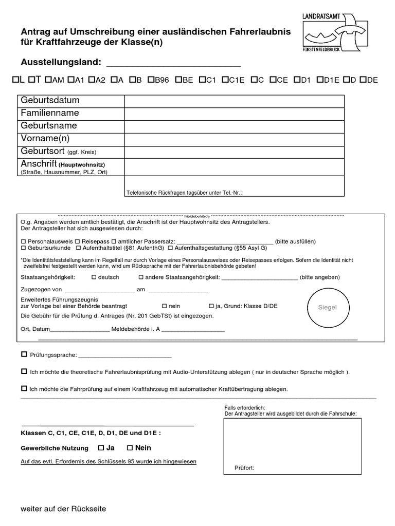 Antrag Auf Umschreibung Einer Auslaendischen Fahrerlaubnis | PDF