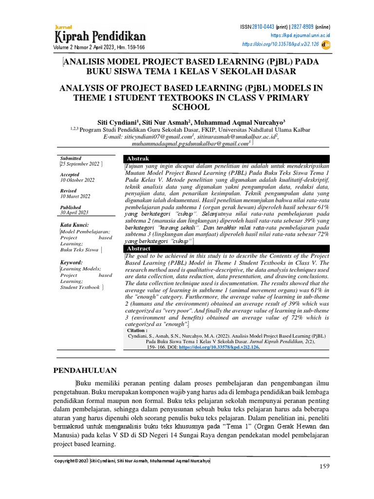 159-166+ANALISIS+MODEL+PROJECT+BASED+LEARNING+(PjBL)+PADABUKU+SISWA ...
