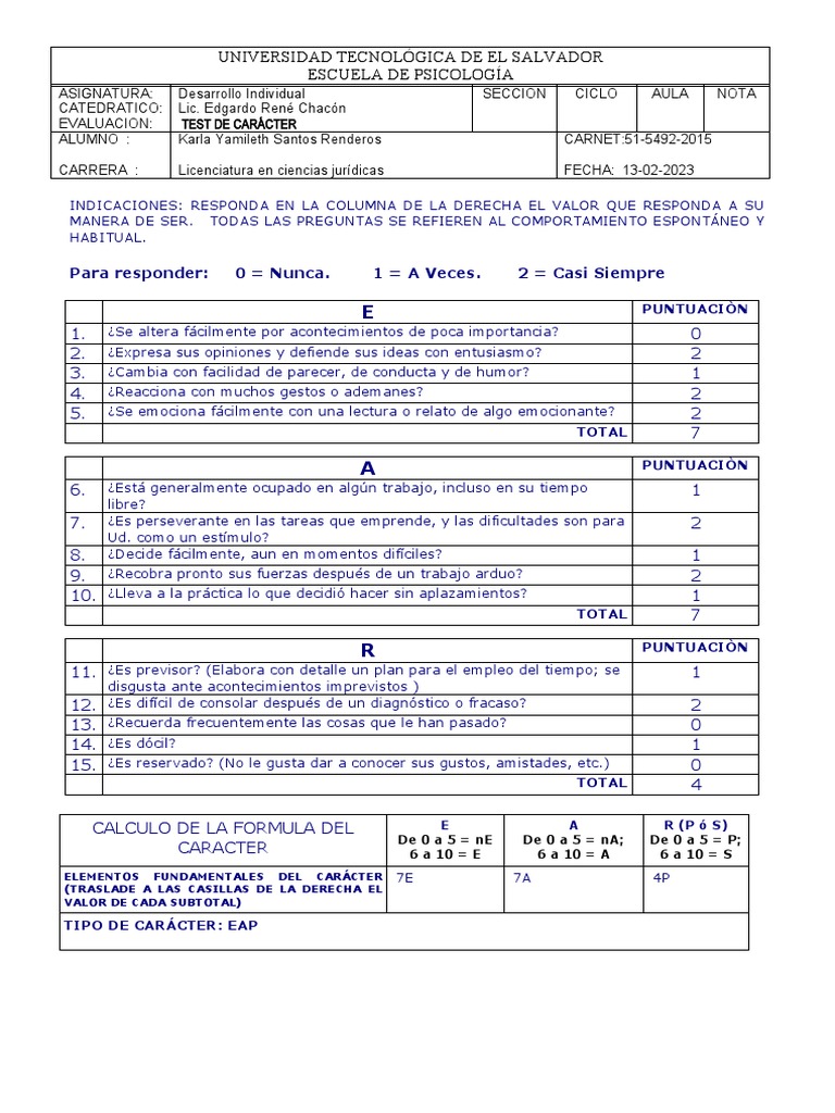 TEST DE CARACTER 2021 | PDF | Sicología | Conceptos psicologicos
