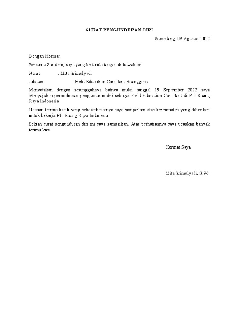 Surat Pengunduran Diri | PDF