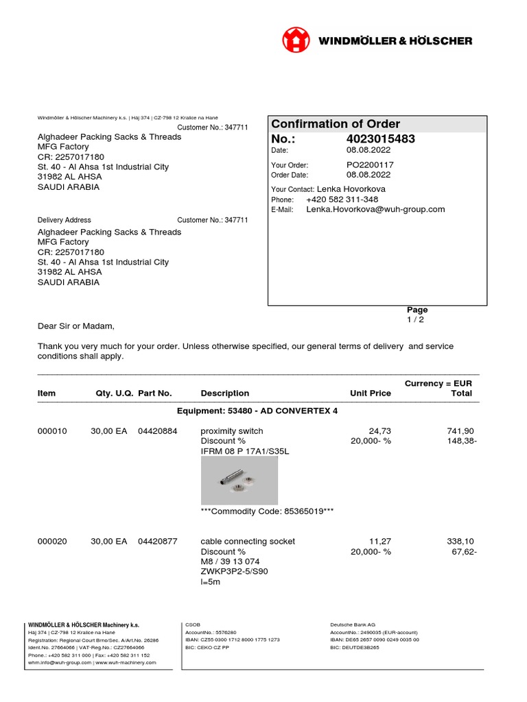 Order Confirmation for AD Convertex 4 | PDF