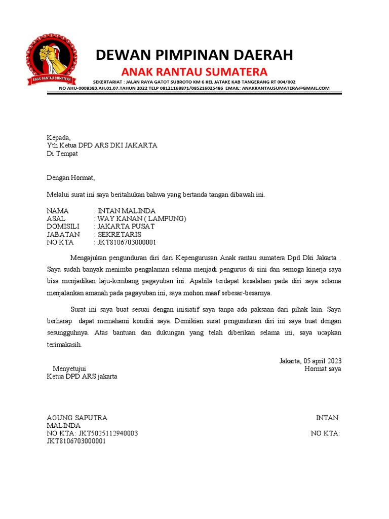 Surat Pengunduran Diri Ars | PDF