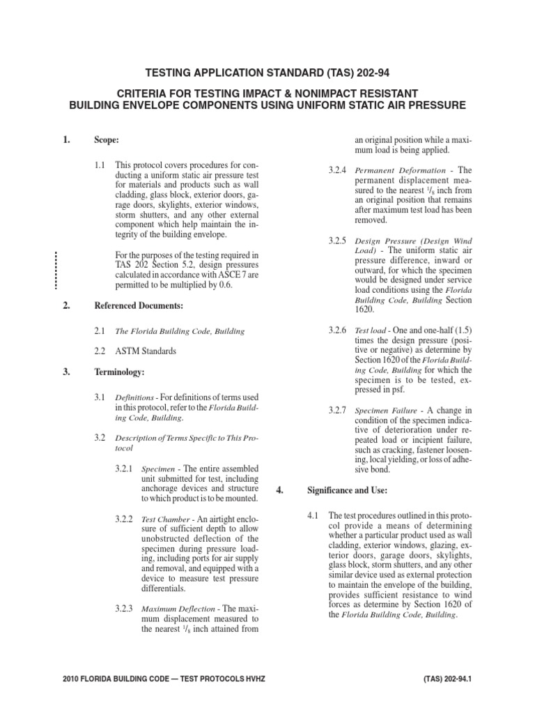 Florida Building Code TAS 202-94 Testing | PDF