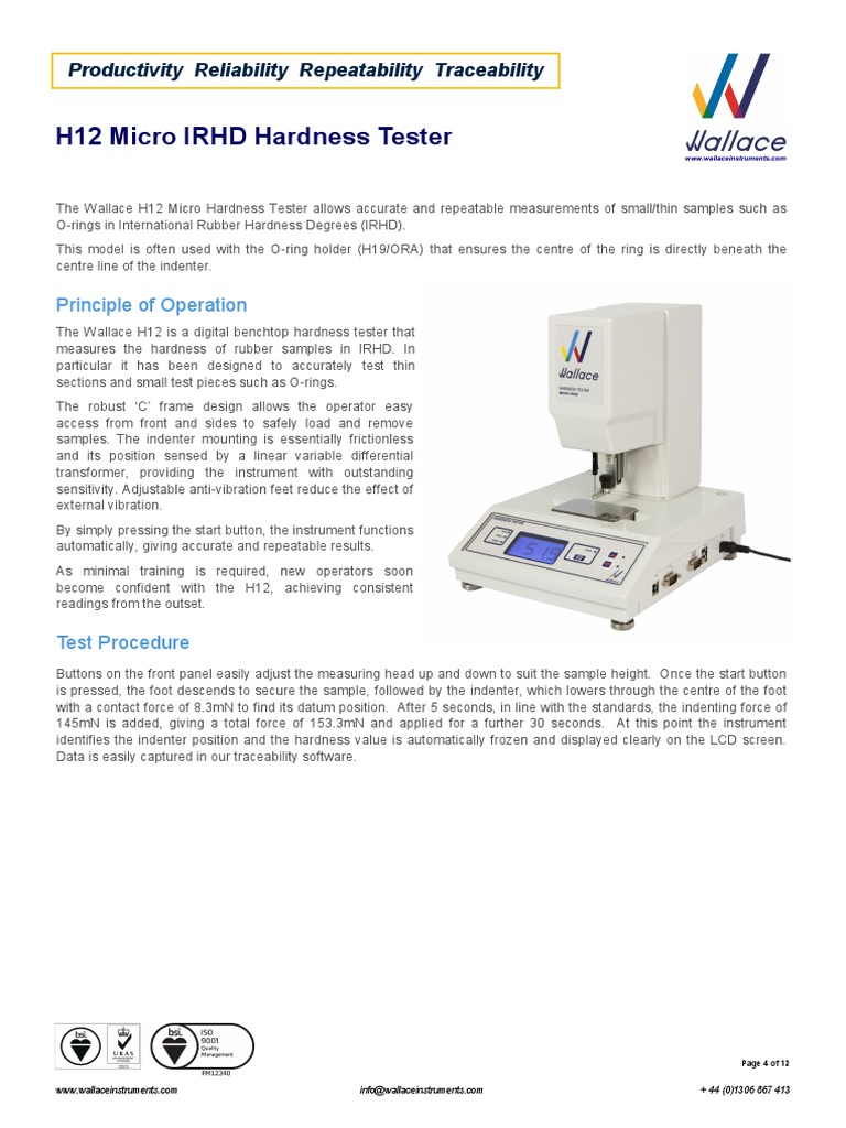 H12 Micro IRHD Hardness Tester Overview | PDF | Hardness | Physical ...