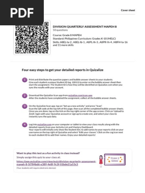 DIVISION QUARTERLY ASSESSMENT MAPEH 8 - Cover sheet