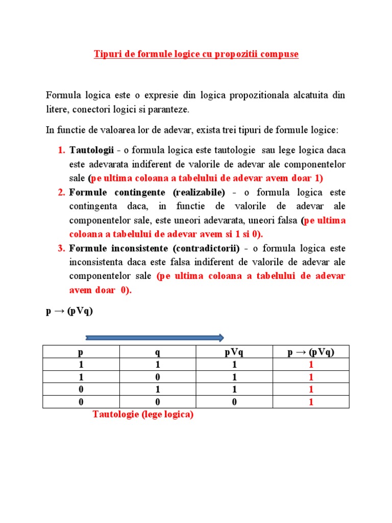 Tipuri de Formule Logice Cu Propozitii Compuse | PDF