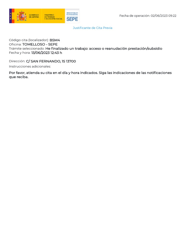 Justificante de Cita Sepe | PDF | Derecho