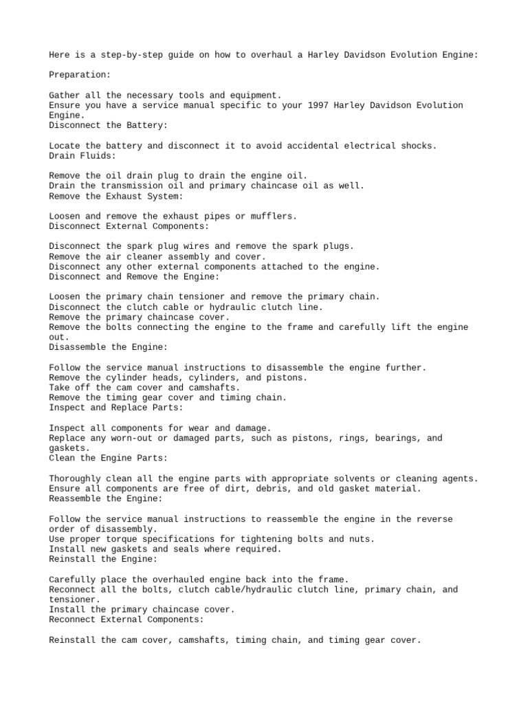 1997 Harley Engine Overhaul Guide | PDF | Internal Combustion Engine ...