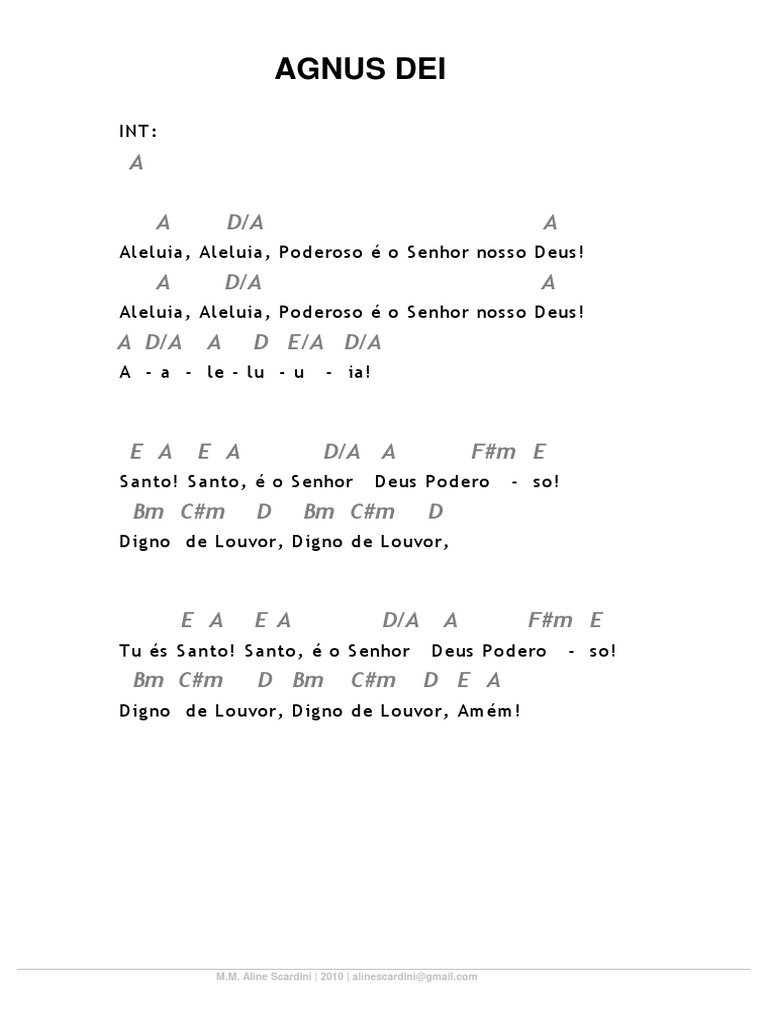 Aleluia, Aleluia, Poderoso É o Senhor (AGNUS DEI) | PDF