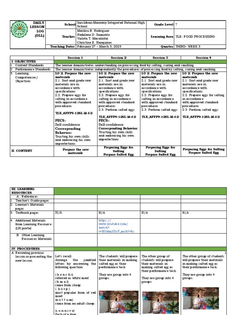 DLL Food Processing Week 2 Continuation PDF Beef Meat
