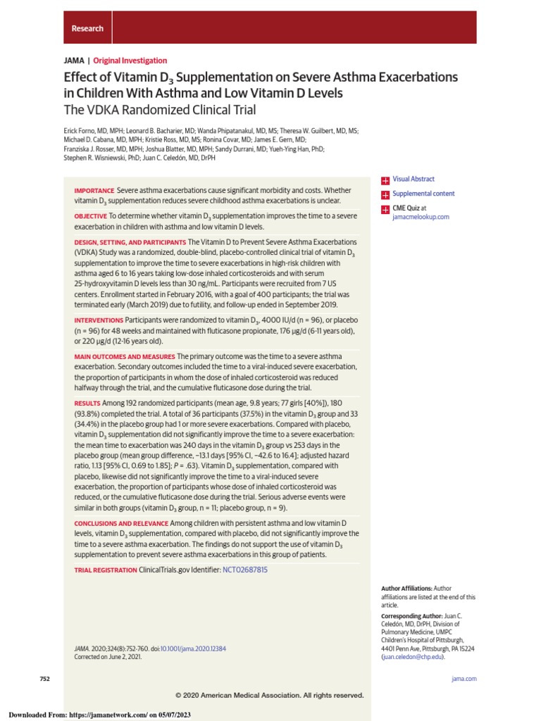 Effect of Vitamin d3 Supplementation On Severe Asthma Exacerbations in