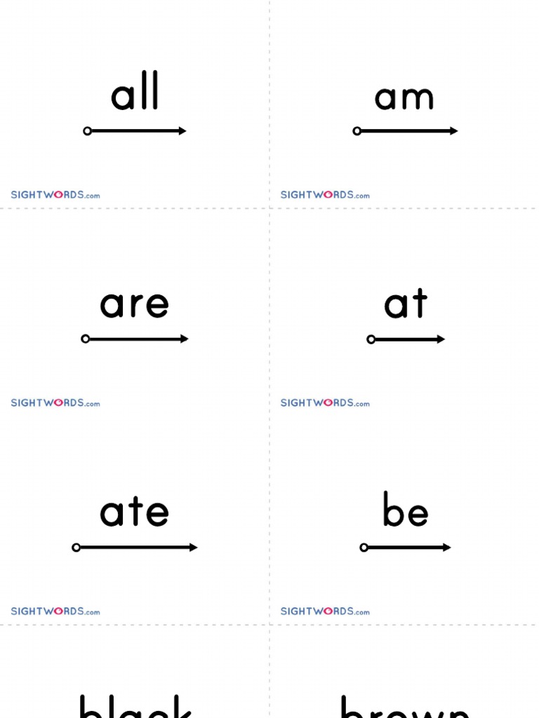 Dolch Sight Words Flash Cards Kindergarten 4up PDF