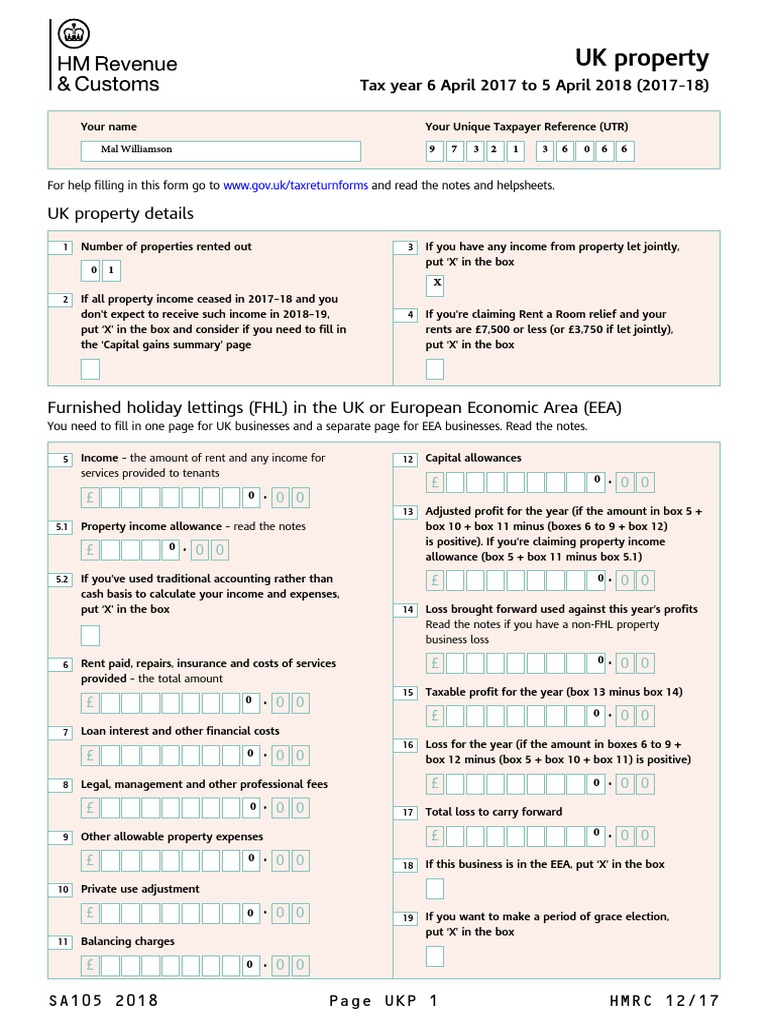 SA105 Form 2018: UK Property Tax Guide | PDF | Insurance | Expense