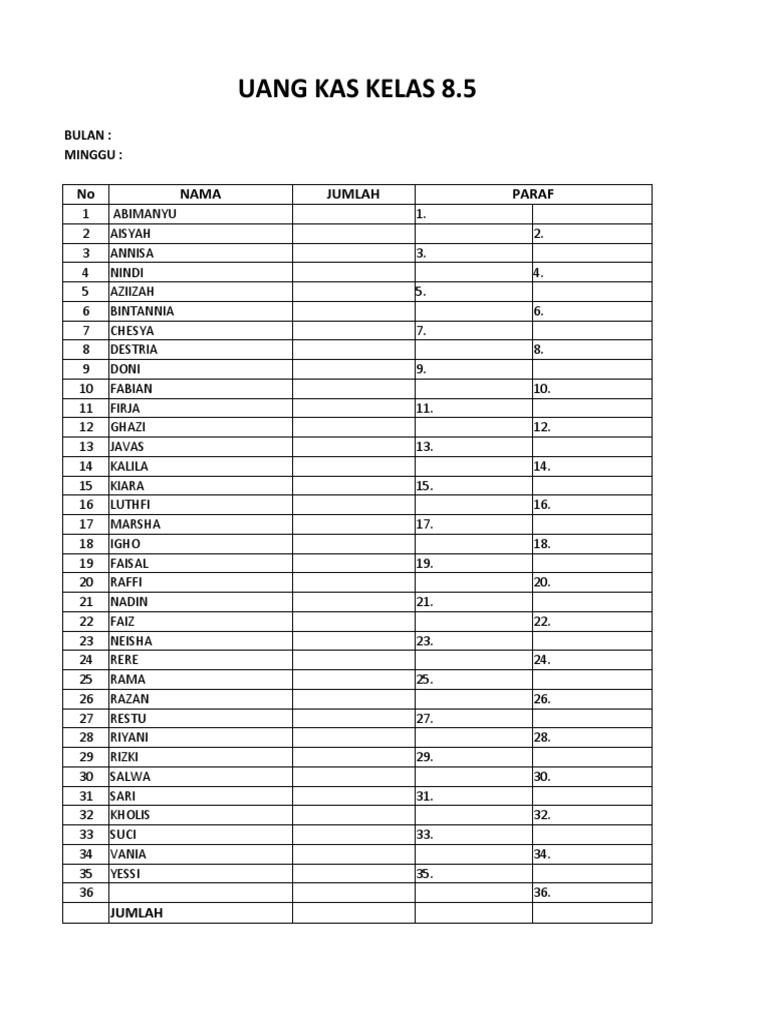 Contoh file uang kas kelas pdf