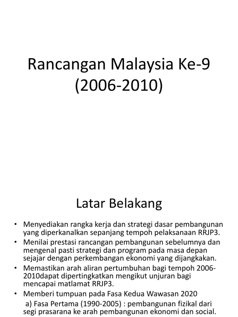 Pertama rancangan malaysia Perkembangan sistem