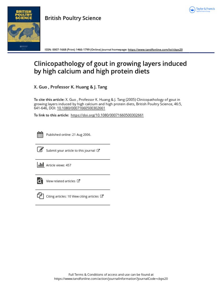 Clinicopathology of Gout in Growing Layers Induced by High Calcium and