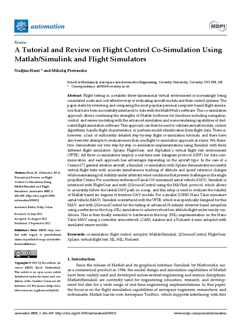 A Tutorial and Review On Flight Control Co-Simulat | PDF | Matlab ...