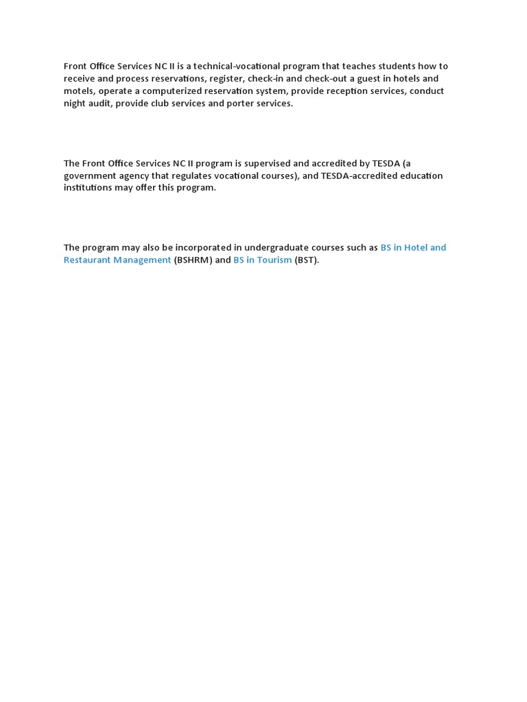 Front Office Services NC II PDF