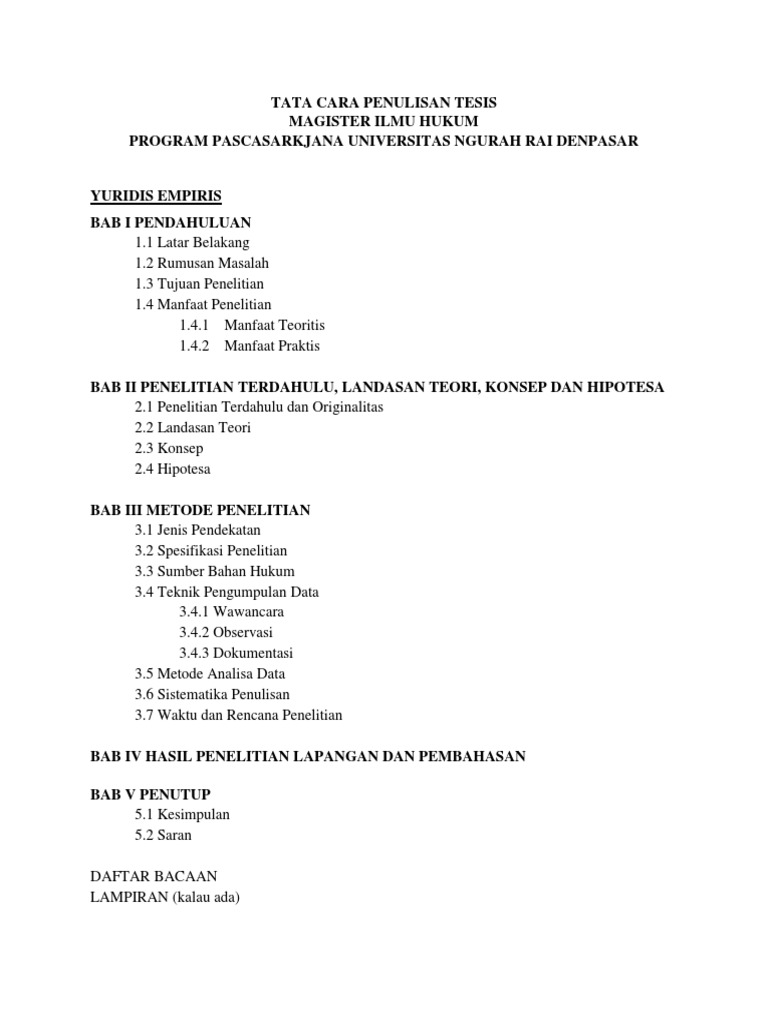 Tata Cara Penulisan Tesis | PDF