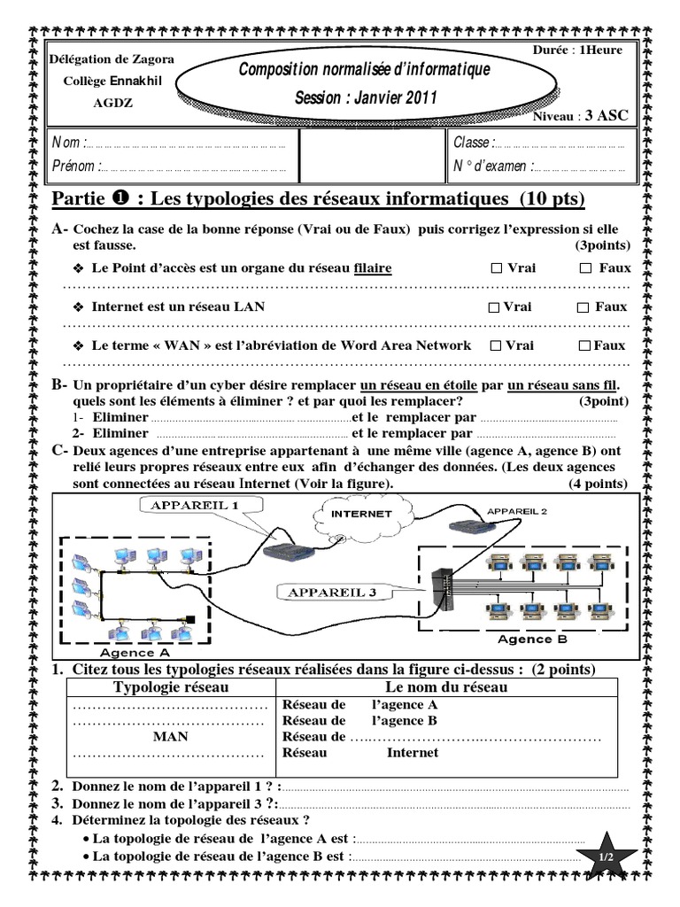Test de diagnostic informatique collège | PDF | Réseau informatique ...