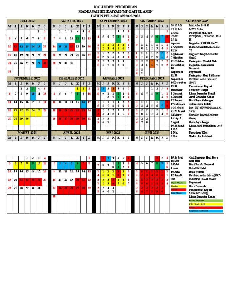 KALENDER PENDIDIKAN Mi 2022-2023 | PDF