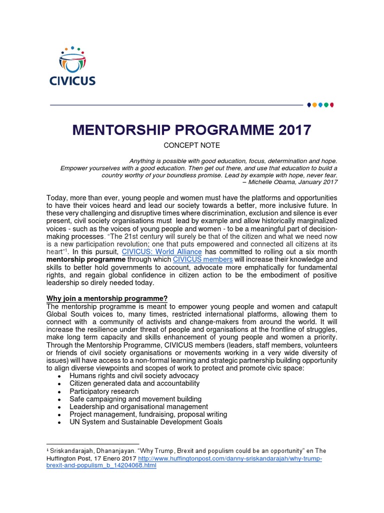 CIVICUS Mentorship Programme 2017 | PDF | Mentorship | Social Exclusion