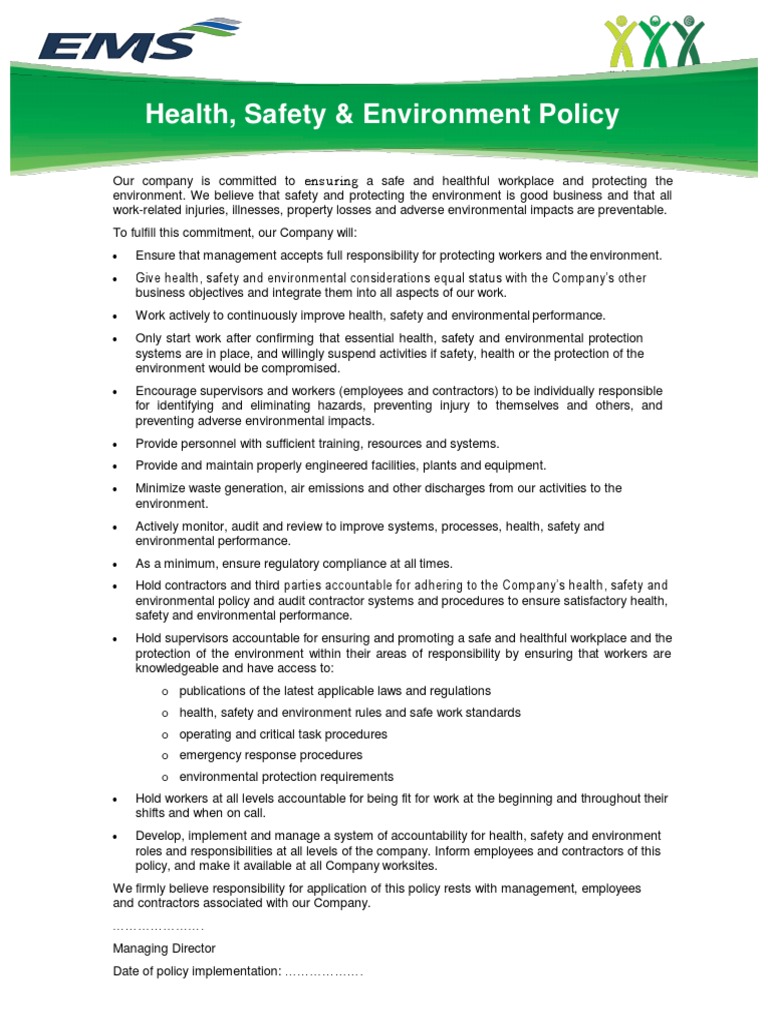 HSE Policy EMS PDF Safety Business