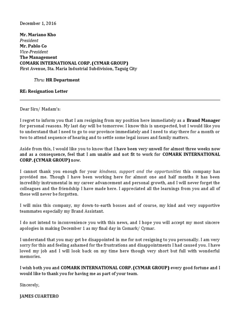 Immediate Resignation Due to Relocation | PDF