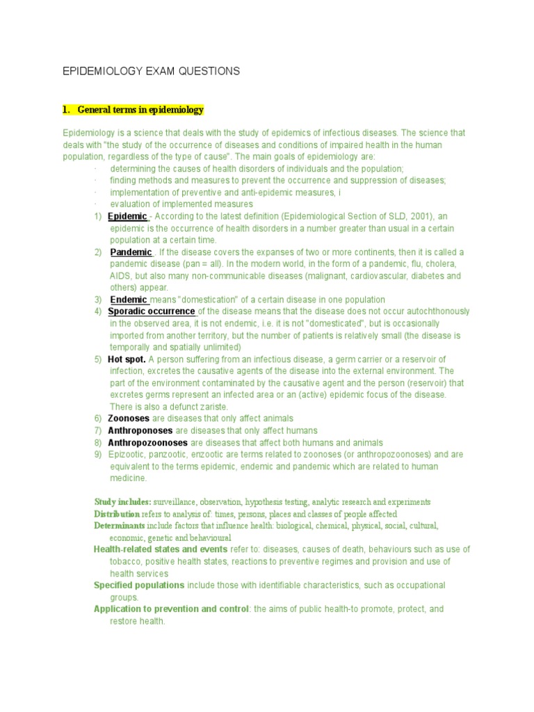 Epidemiology Exam Questions PDF