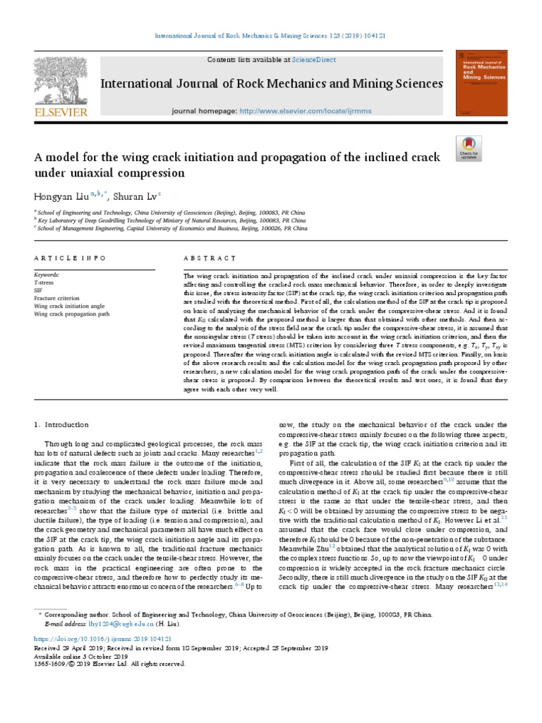 A Model For The Wing Crack Initiation and Propagation of The Inclined ...