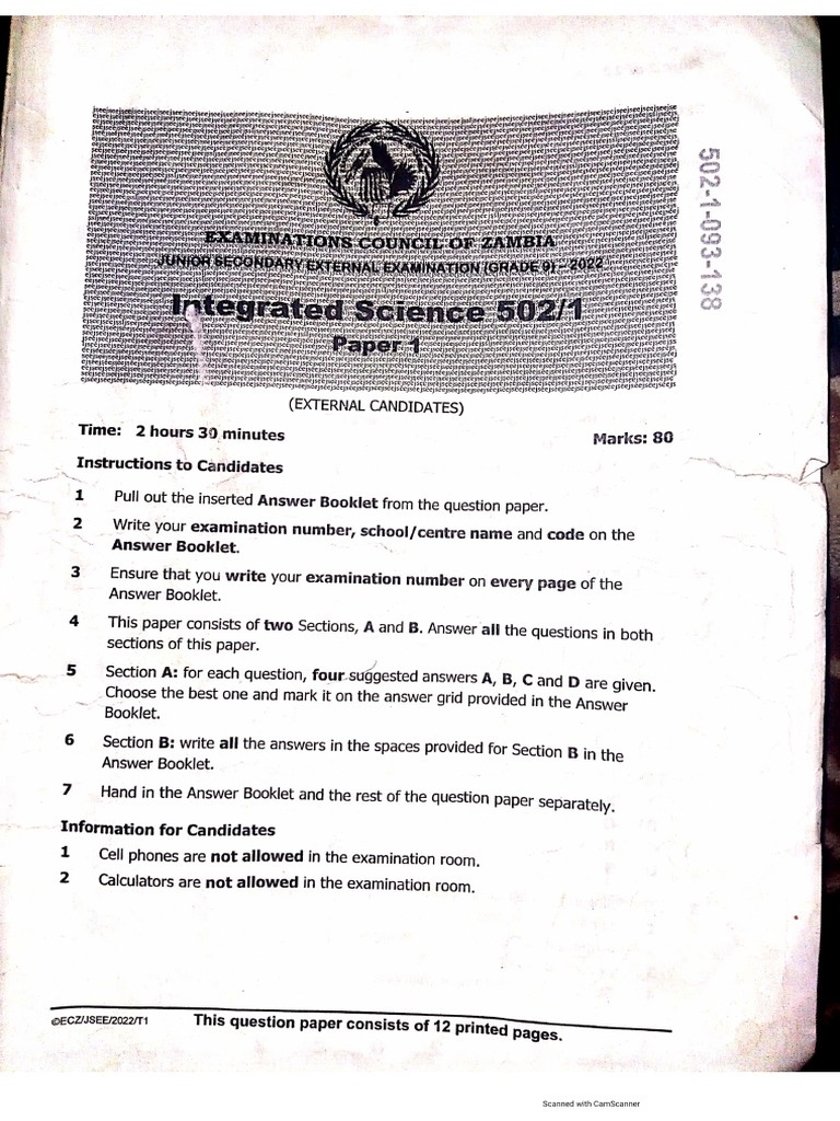 G9 Integrated Science Ext 2022 Pdf