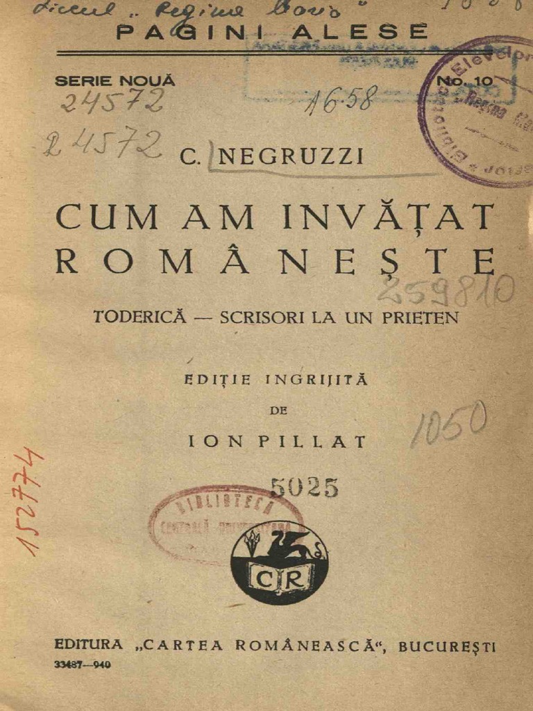 Cum Am Invatat Romaneste - Negruzzi Costache - Bucuresti - 1935 | PDF