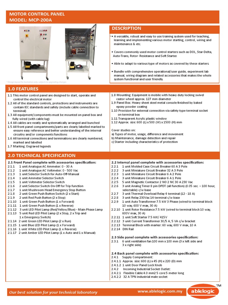 Motor Control Panel MCP-200A Overview | PDF