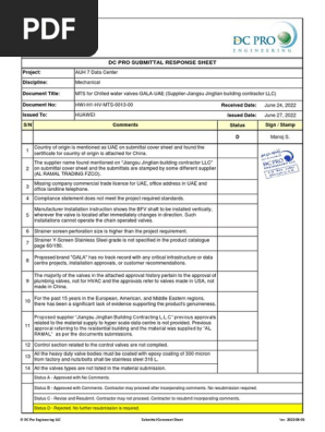 Material Submittal for Chilled Water Valves (Gala)