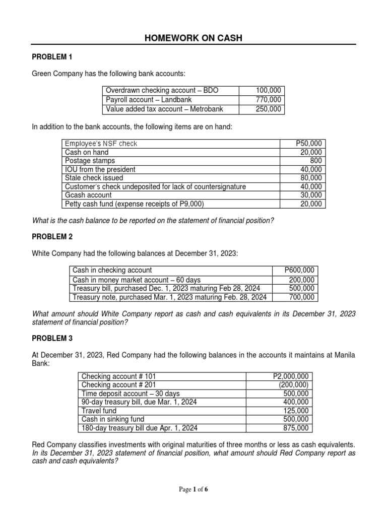 HW On Cash C | PDF