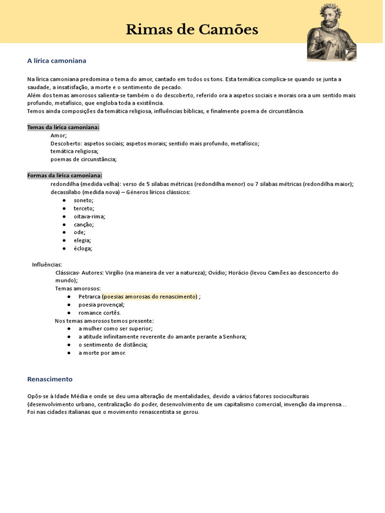 Resumo IV - Rimas de Camões | PDF | Métrica (poesia) | Sonetos