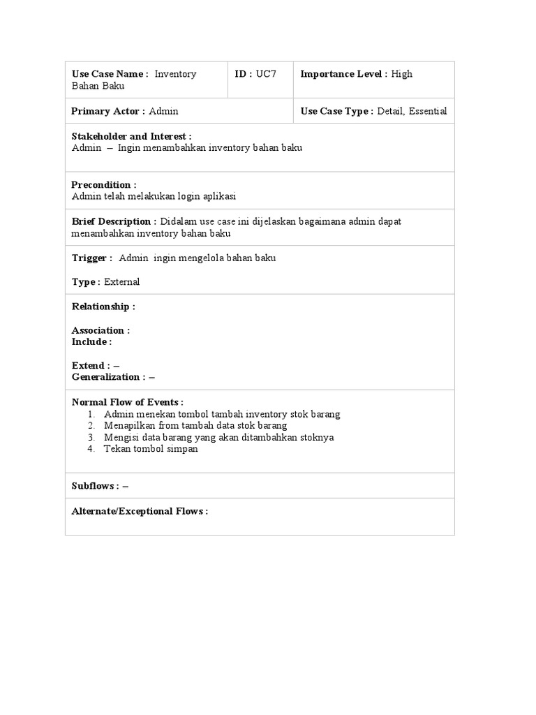Narrative Use Case Inventory Stok Barang | PDF