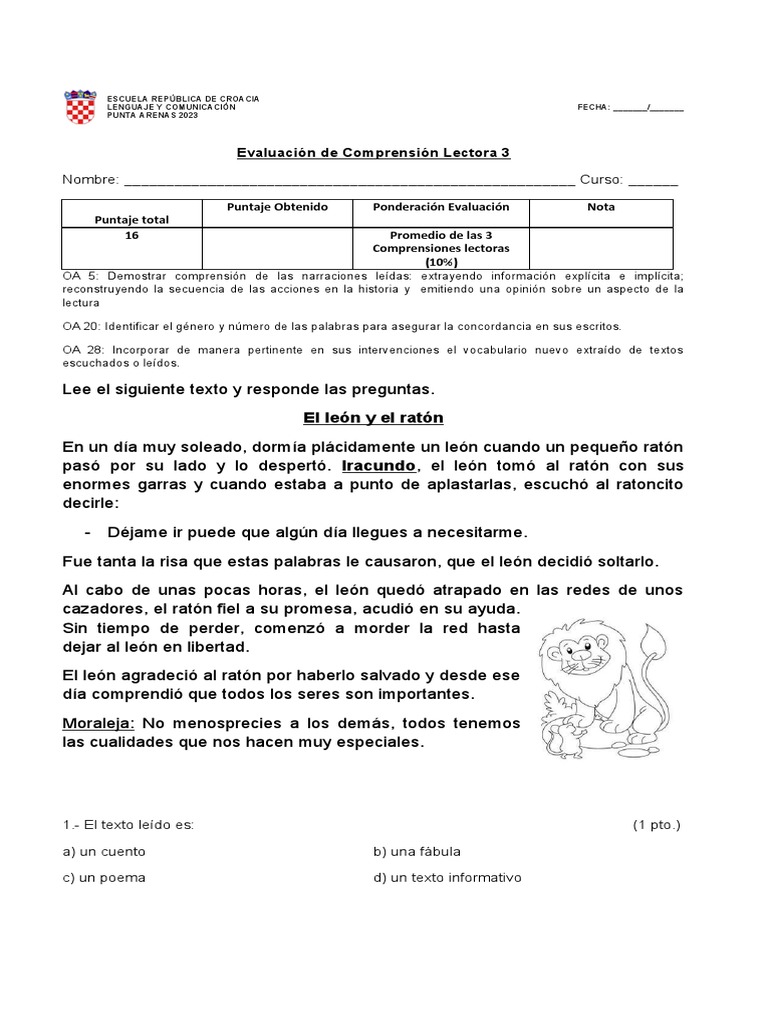 Comprensión Lectora 3 | PDF