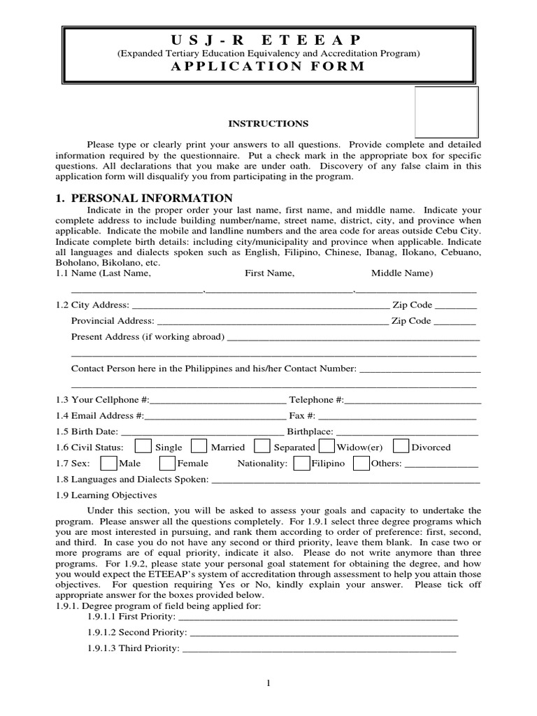 USJRETEEAPApplicationFillup Form PDF