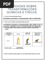 Atividades sobre Transformações da Matéria 4º Ano | PDF