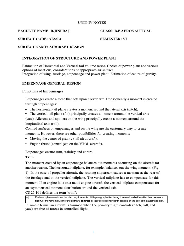 Unit iv notes faculty name r jini raj class b e aeronautical subject