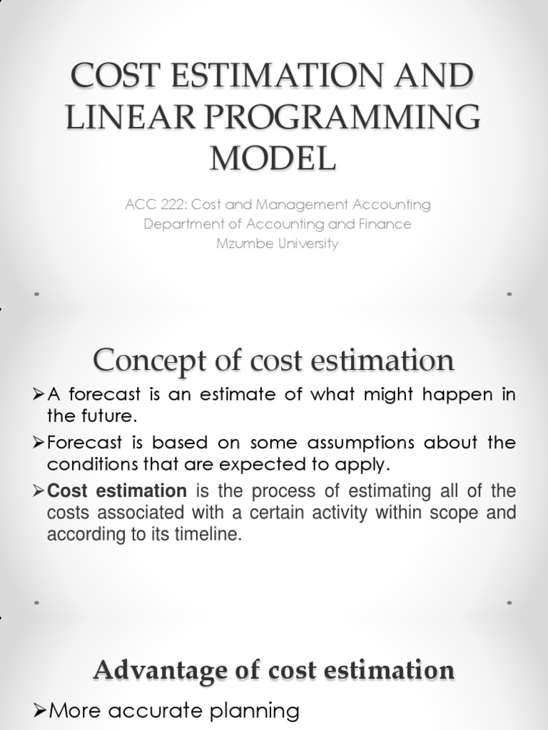 COST ESTIMATION AND LINEAR PROGRAMING MODEL | PDF