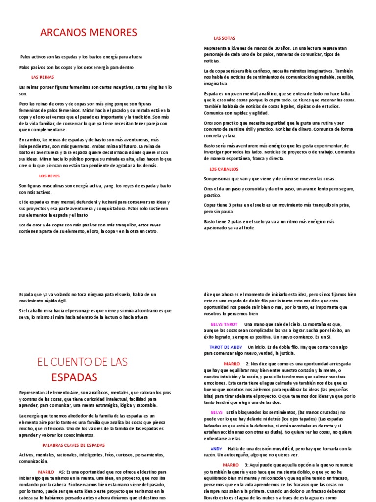 Arcanos Menores en el Tarot | PDF | Amor | Mente