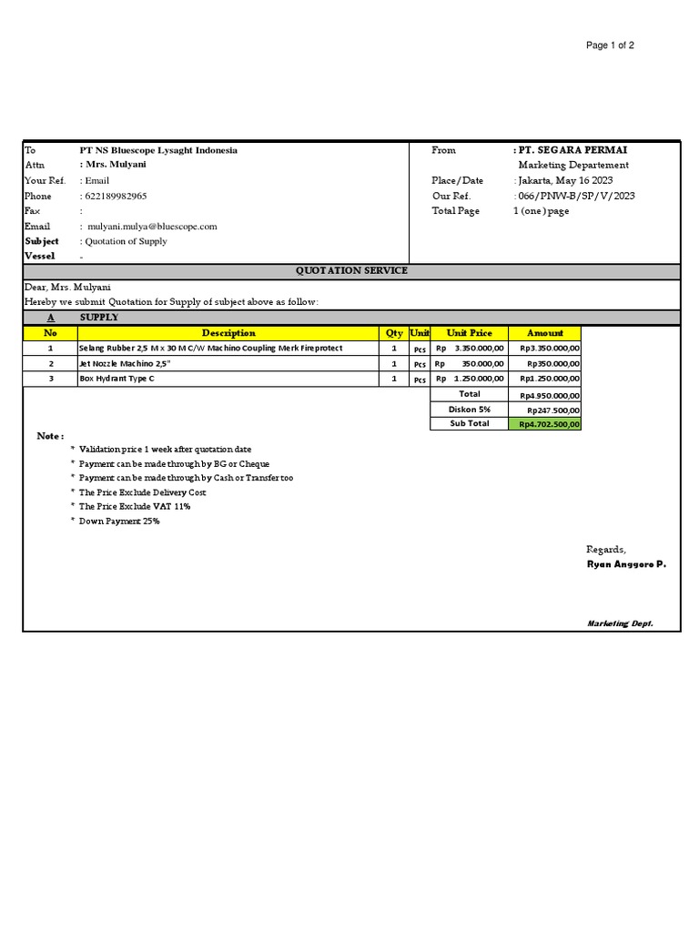 Quotation for Bluescope Supply | PDF | Market (Economics) | Business