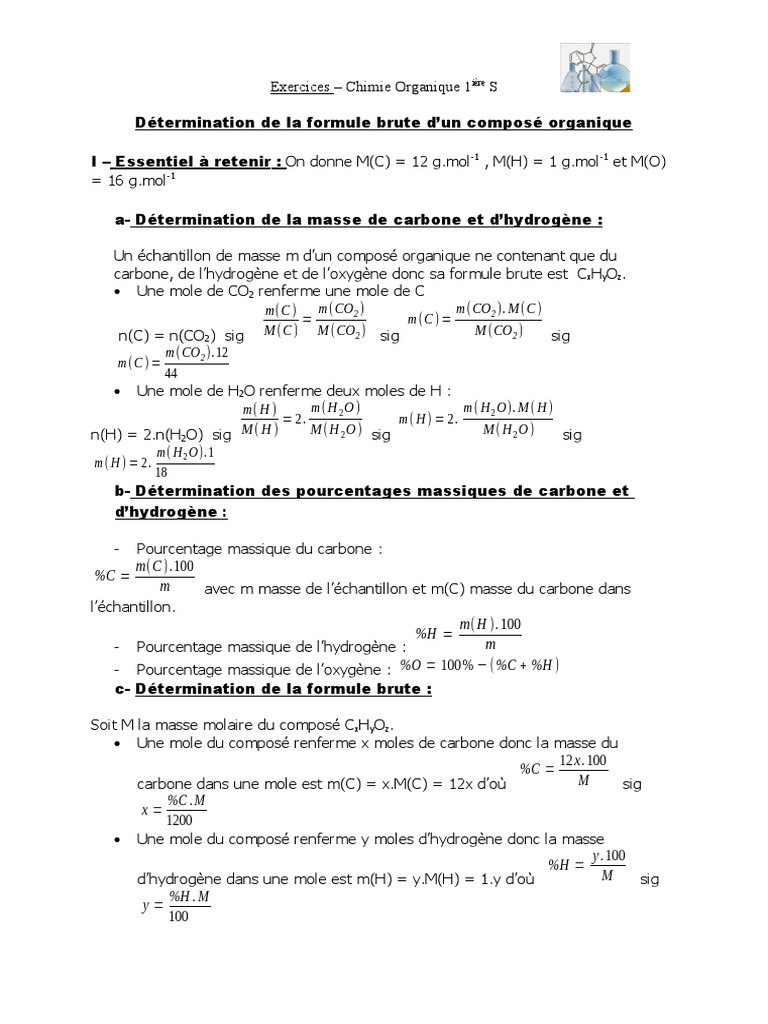 Détermination de la formule brute en chimie | PDF | La combustion ...