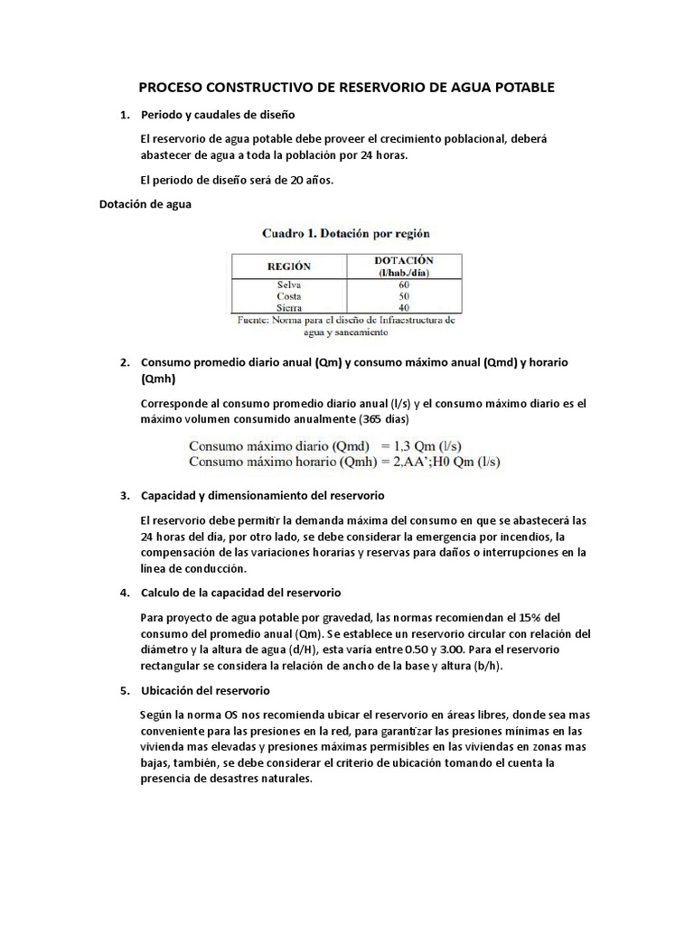 Construcción de Reservorios de Agua Potable | PDF | Agua | Reservorio