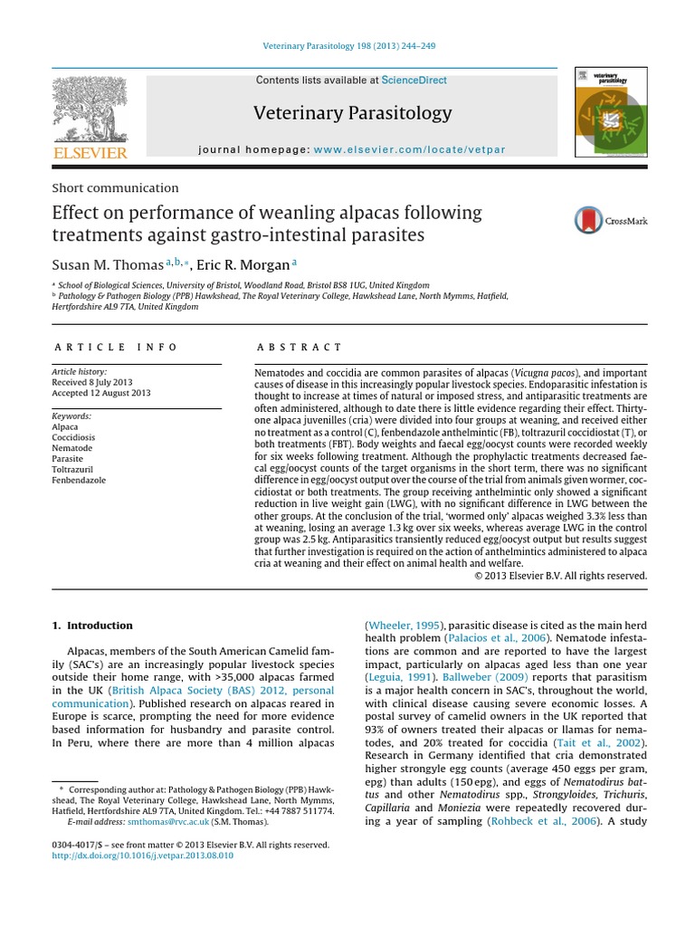 Alpaca With Gastrointestinal Parasites | PDF | Parasitism | Dose ...