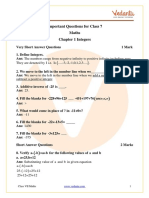 CBSE Class 7 Maths Important Questions Chapter 1 - Integers